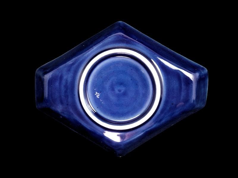 古伊万里　瑠璃　扇に桔梗の図　菱形変形皿　２客　D039AS-DAm