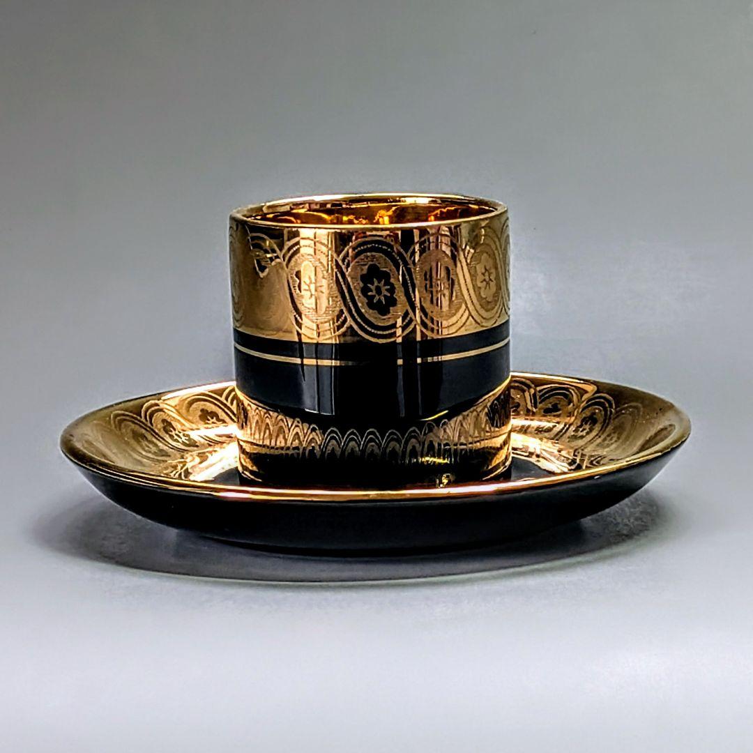 Gibson&sons 英国 1900年初期 漆黒花金紋 カップ＆ソーサー