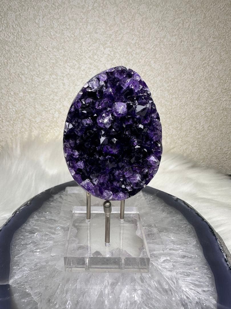 極上濃紫 ウルグアイ産 帝王アメジスト クラスター 濃紫結晶 虹入り 987