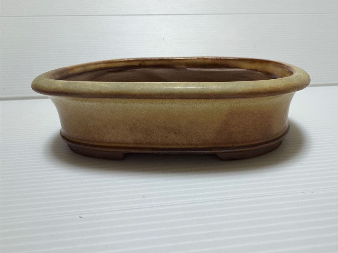 在銘 盆栽鉢 飴釉 長方鉢 小品盆栽鉢 約15cm 美品