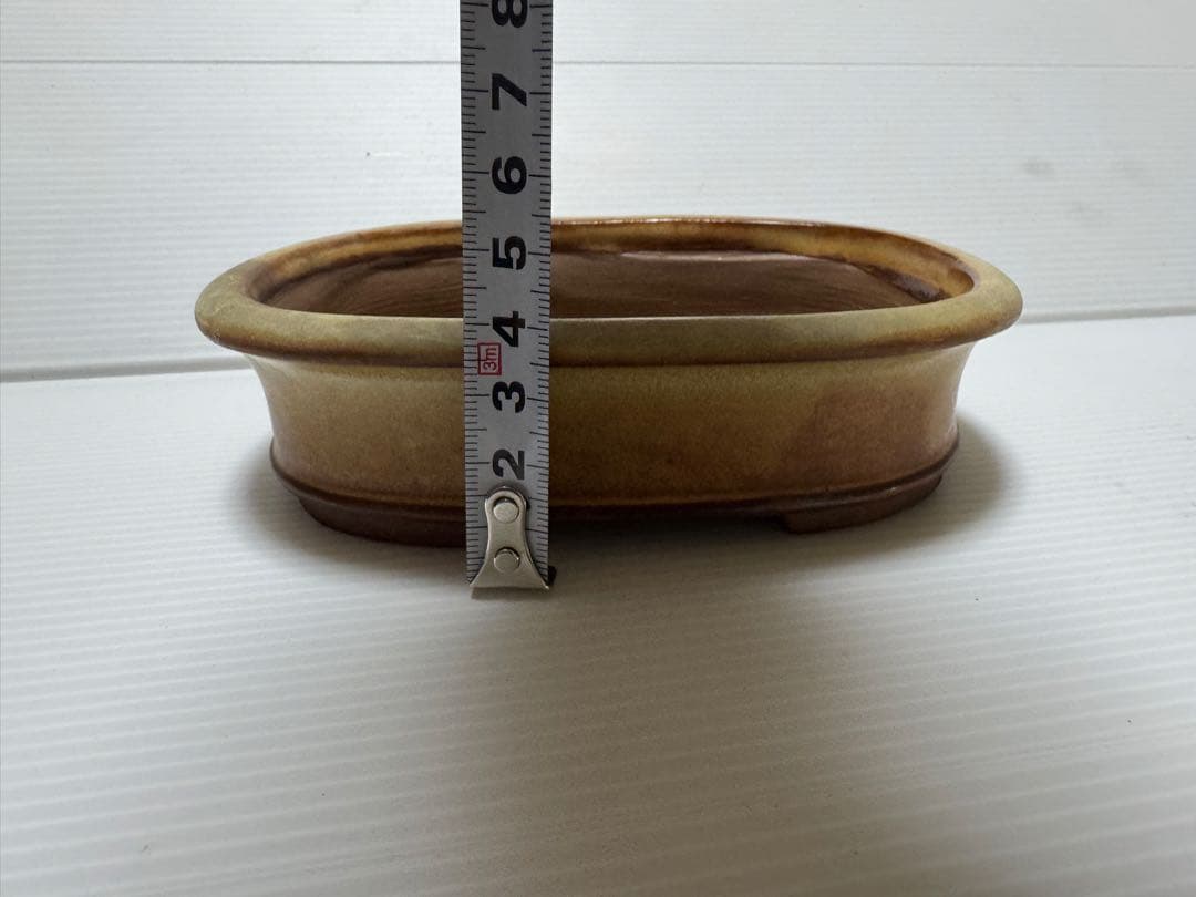 在銘 盆栽鉢 飴釉 長方鉢 小品盆栽鉢 約15cm 美品