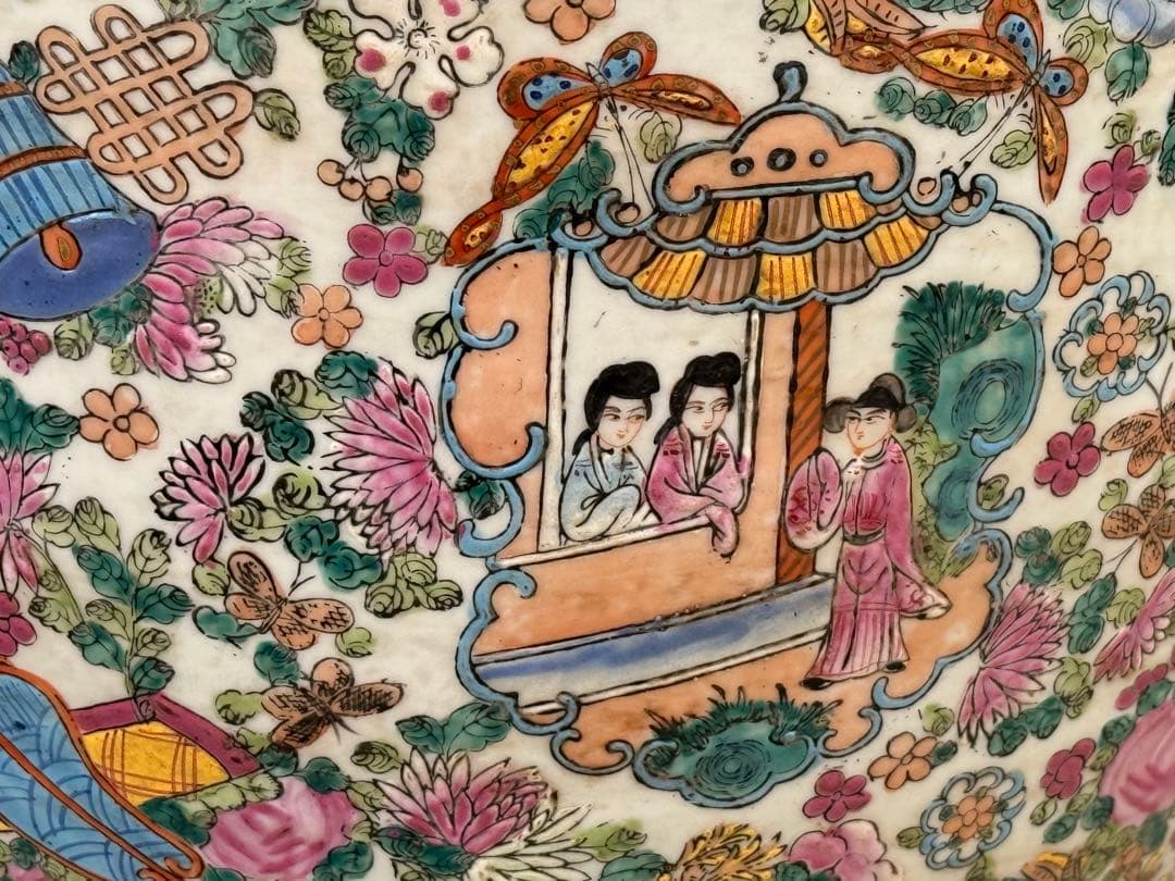 中国　粉彩　人物圖　鉢　高さ約33.5cm 大清乾隆年製銘　送料込み269325