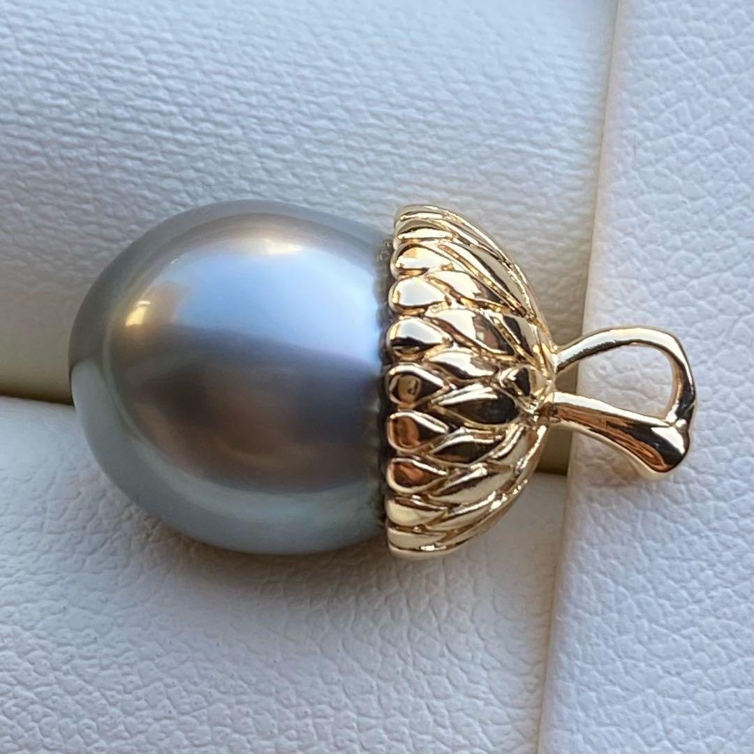 本真珠　南洋黒蝶真珠ネックレストップ13.7*12mmシルバーグリーンPT882