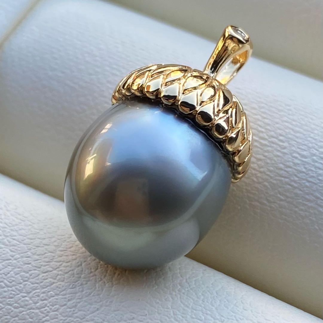 本真珠　南洋黒蝶真珠ネックレストップ13.7*12mmシルバーグリーンPT882