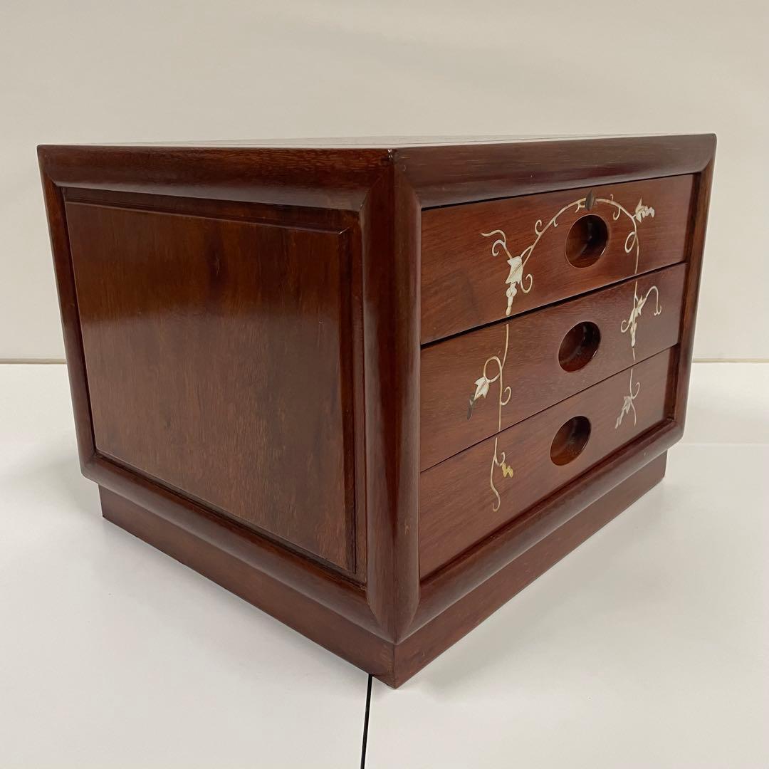 卓上チェスト 3段 唐木 引き出し 総無垢材 アンティーク 小物入れ 木製