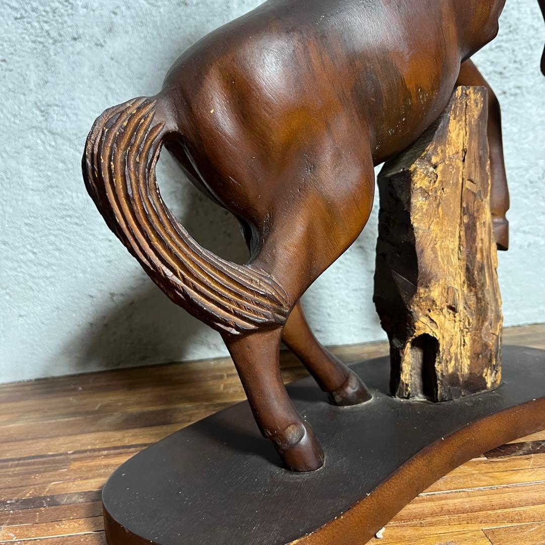 ヴィンテージ 木彫り 馬像 立ち馬 大型オブジェ インテリア 高さ45cm