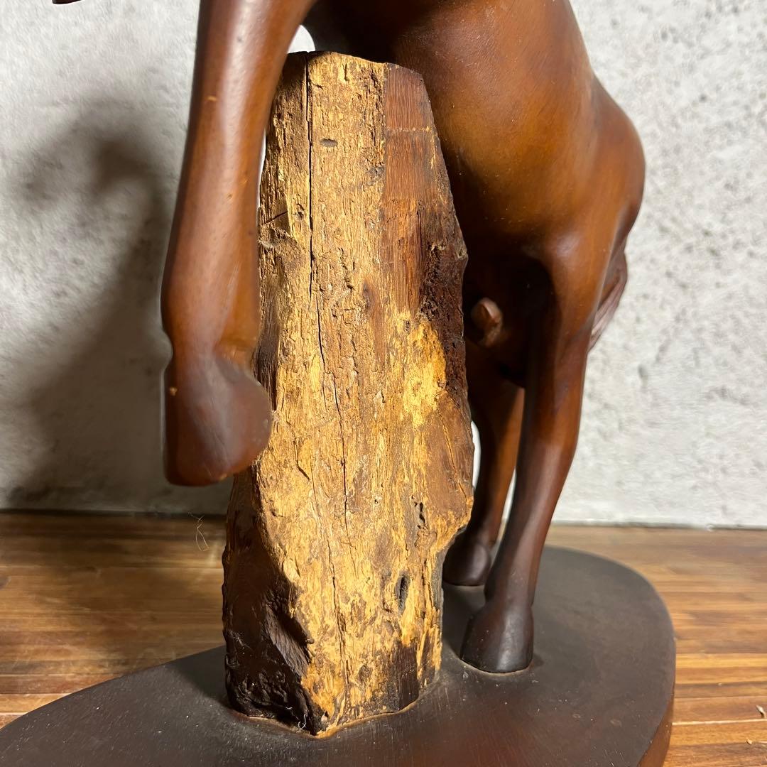 ヴィンテージ 木彫り 馬像 立ち馬 大型オブジェ インテリア 高さ45cm