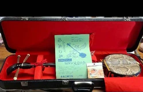 三線　サンシン本体　本皮　 金色装飾付き