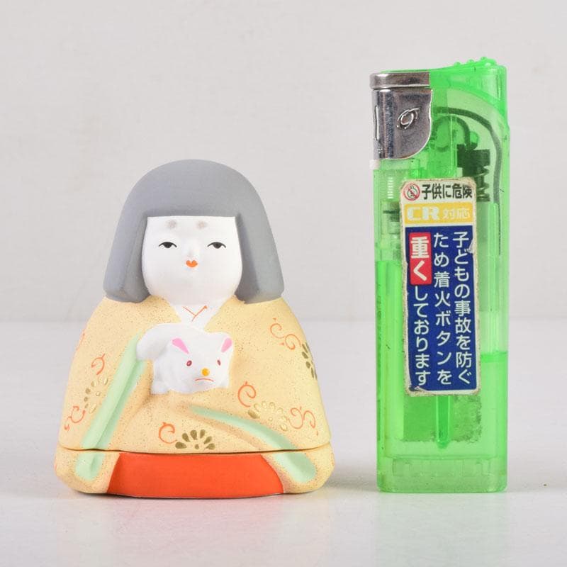 茶道具　京焼　東哉製　色絵　抱兎香合　共箱　V　8461