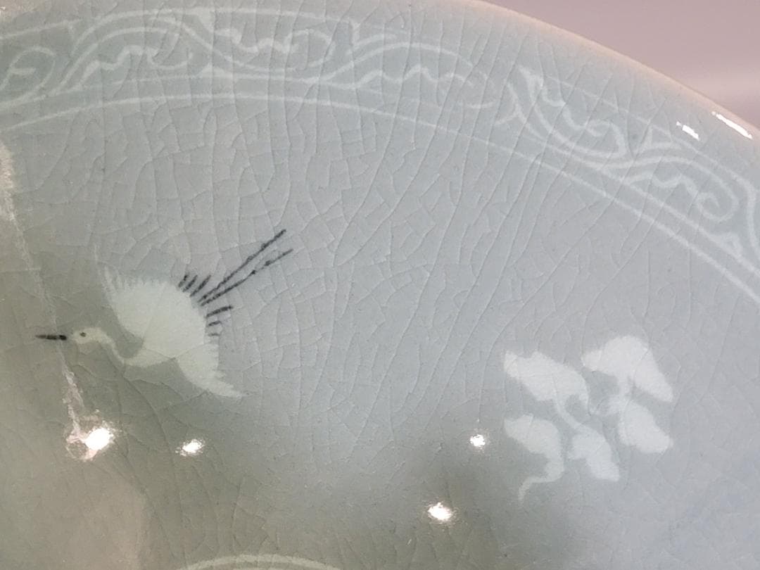 高麗 青磁 雲鶴 茶碗 美品 PR034