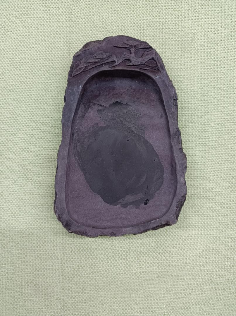 都《KESHK》中国　書道具　竹鳥刻　端渓硯　唐木蓋硯