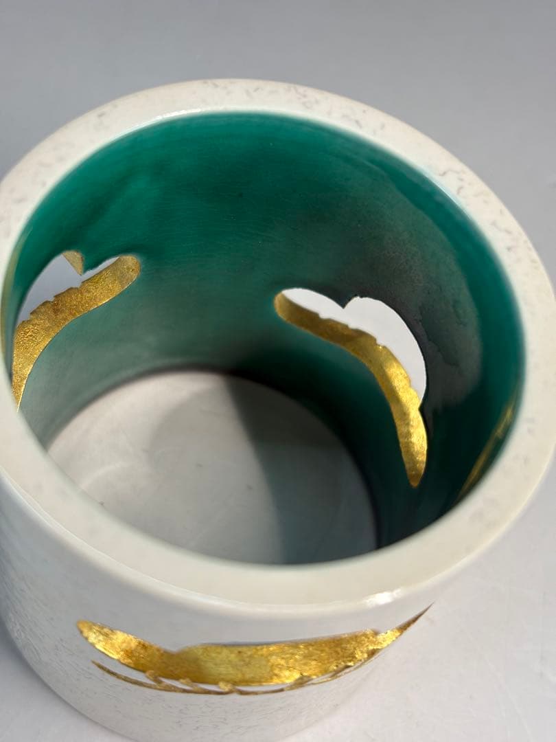 【中古品】茶道具　中村翠嵐造　交趾釉　松透蓋置（共箱）