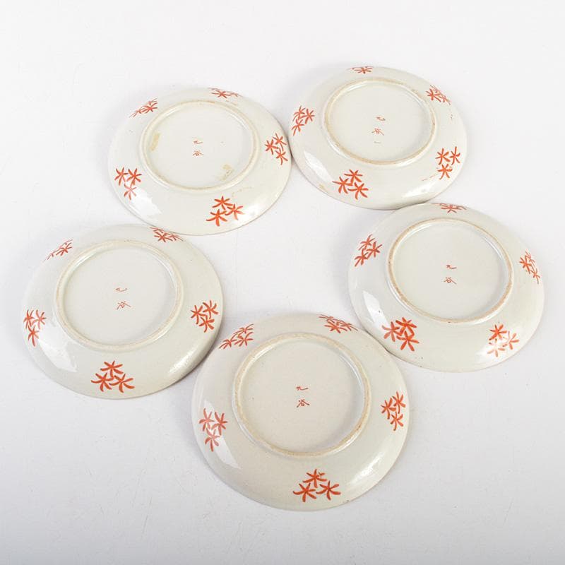 りんぞう　赤絵八郎手　金魚文　手塩皿　小皿　五客　時代箱　D　R7514