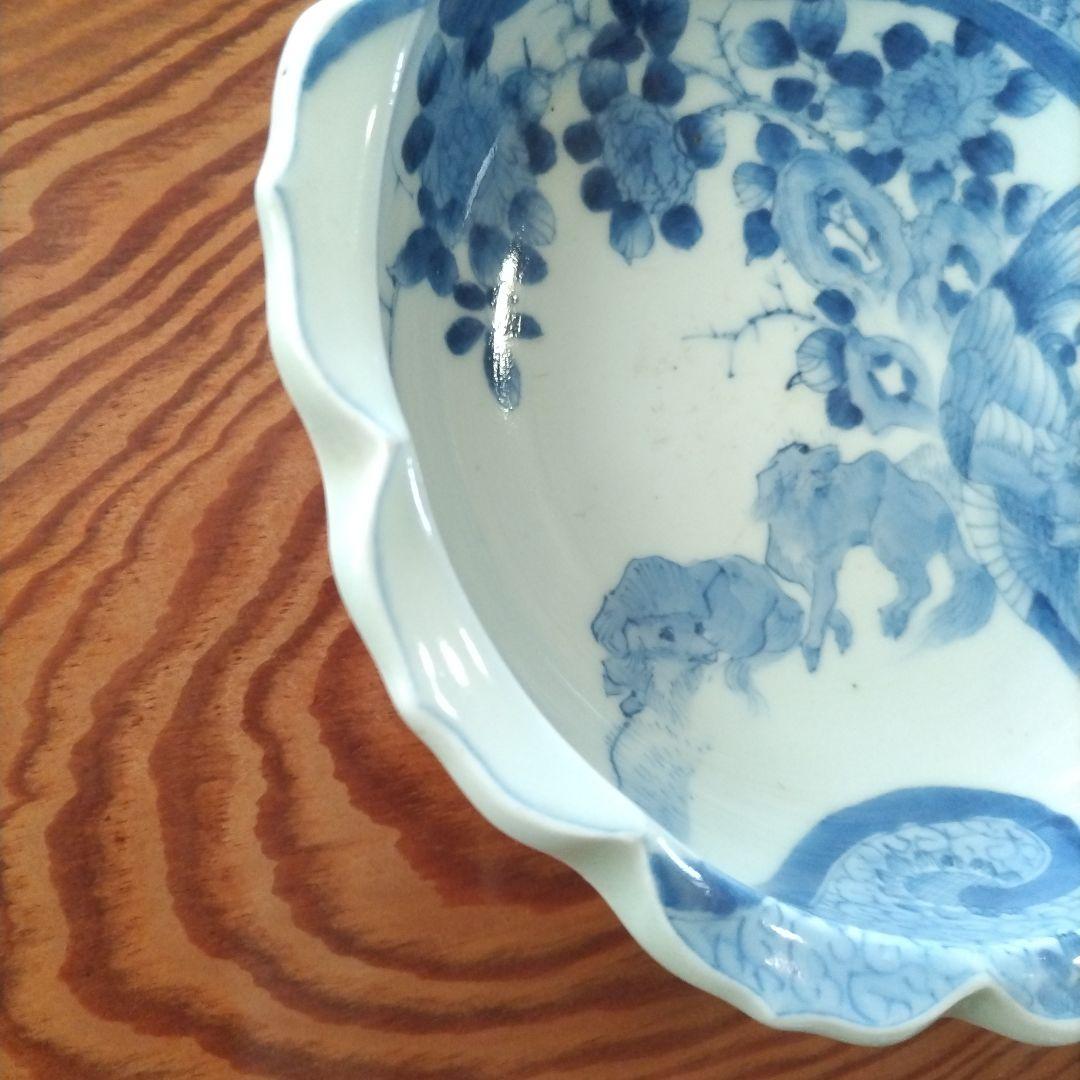 ★ 図変わり 洋犬 鉢 鳳凰 江戸期 染付 古伊万里 上手 アンティーク 茶盤