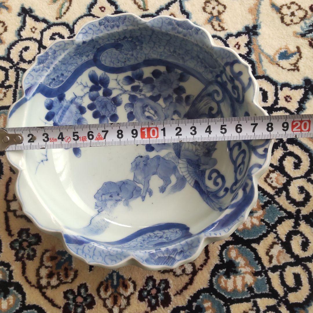 ★ 図変わり 洋犬 鉢 鳳凰 江戸期 染付 古伊万里 上手 アンティーク 茶盤