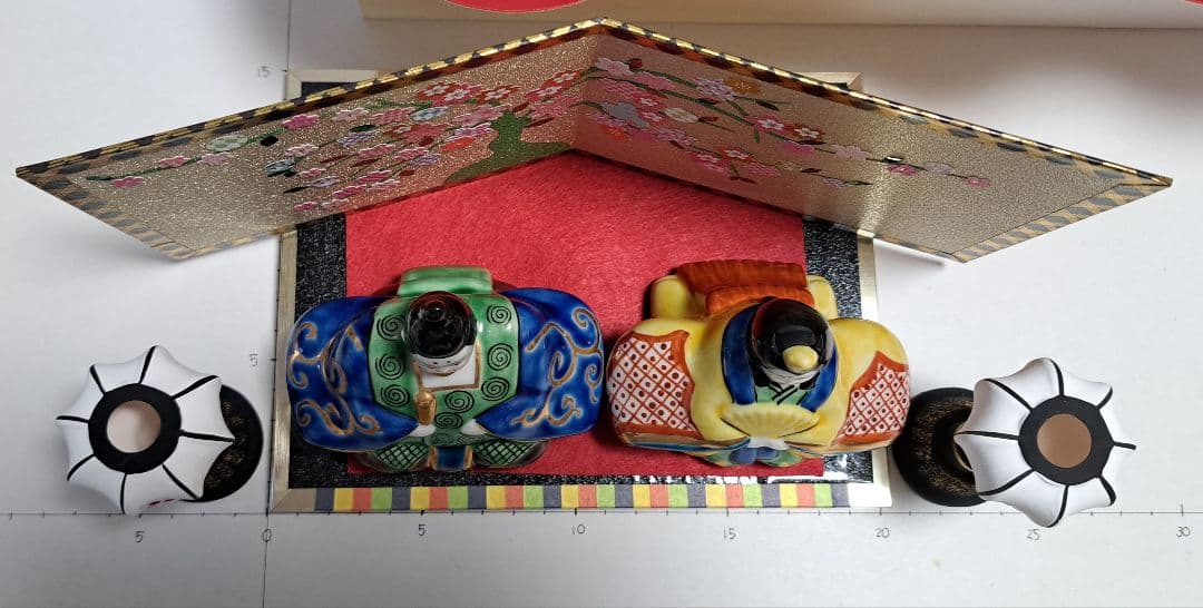 特価3月3日まで k-⑪九谷焼 ひな人形 3号 親王飾り 菊仙作 唐草 鹿の子