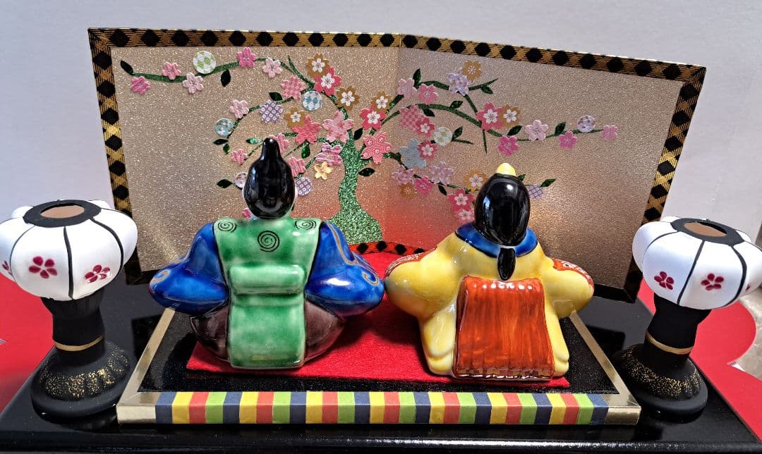 特価3月3日まで k-⑪九谷焼 ひな人形 3号 親王飾り 菊仙作 唐草 鹿の子