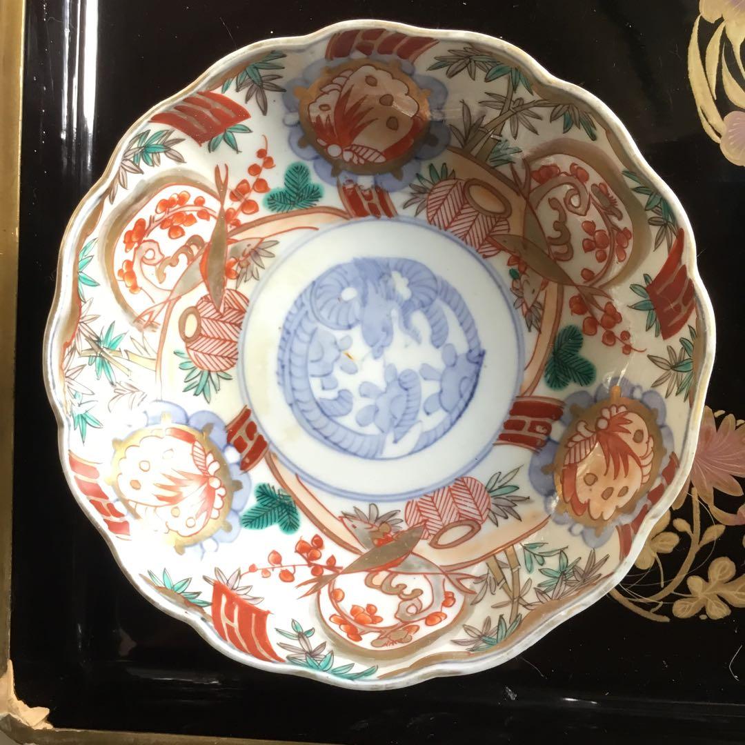 江戸後期　古伊万里　膾皿　松竹梅に蝶紋様　二客