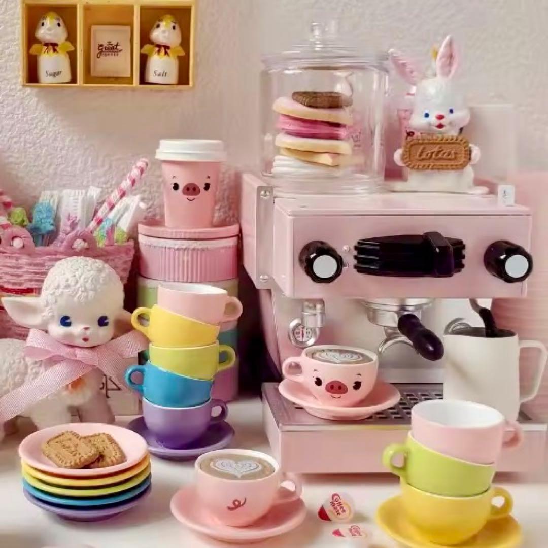 ミニチュア　コーヒーマシン　エスプレッソマシン　サクラピンク　ドールハウス