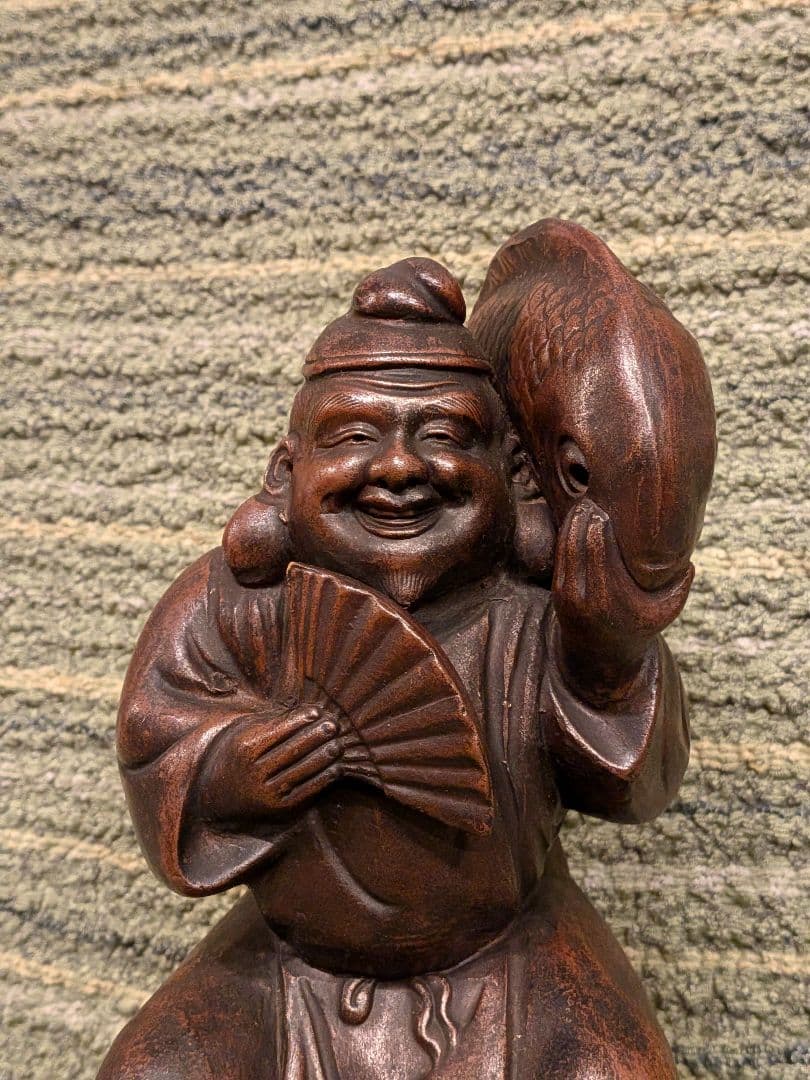 No.23古備前鯛を担ぐ恵比寿様A18、備前焼の七福神・恵比寿様、縁起物