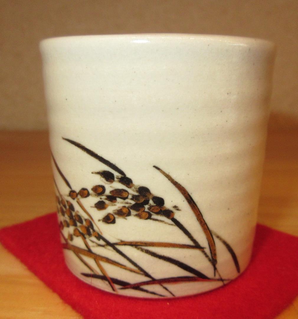 送料込【逢絢亭・新品】茶道具 蓋置 膳所焼 金彩 稲穂の図 陽炎園 共箱入り