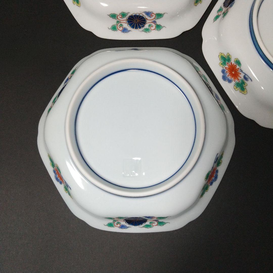 未使用品 有田焼 幸楽窯 錦色絵山水 銘々皿 中皿 六角皿 14㎝ 古伊万里文