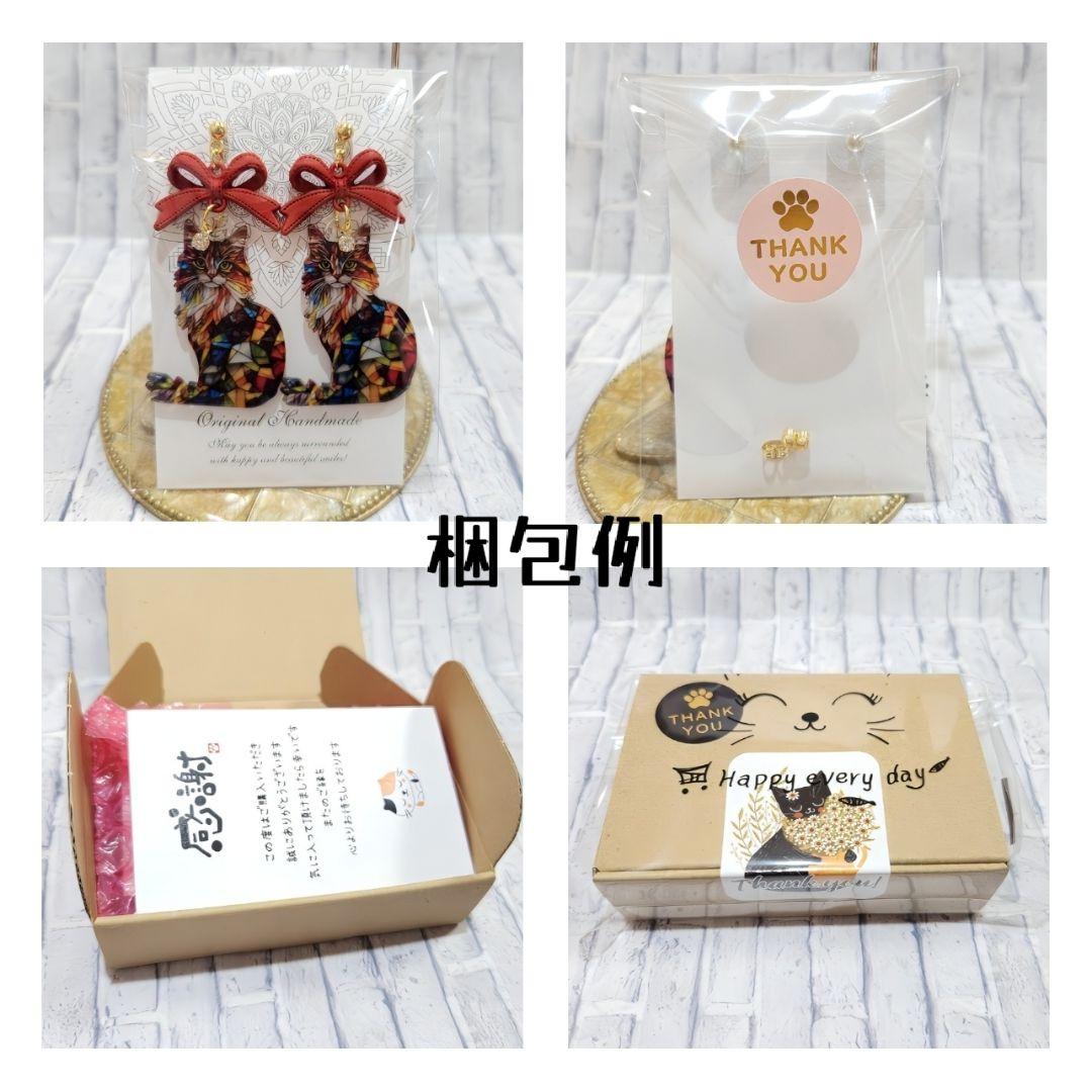 桜ピンク フロッキー猫ちゃん ふわふわポンポンライトピンク リボン 癒し系ピアス