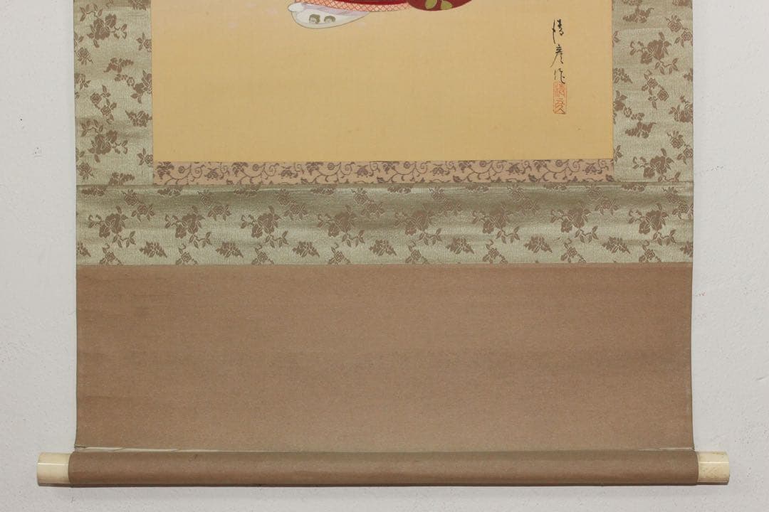 No5737 掛軸　石川清彦　美人図　絹本着色　合箱　日本画　人物　送料無料