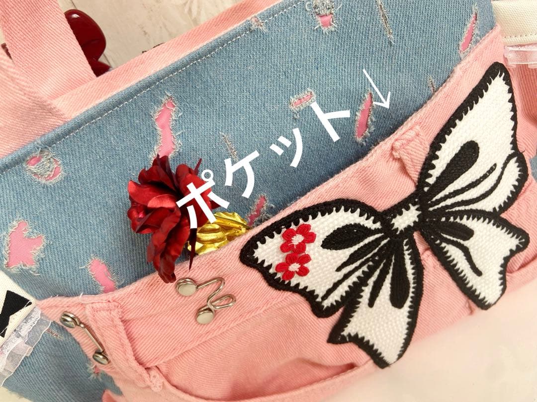 デニムリメイクバッグS ピンクワンピうさぎ