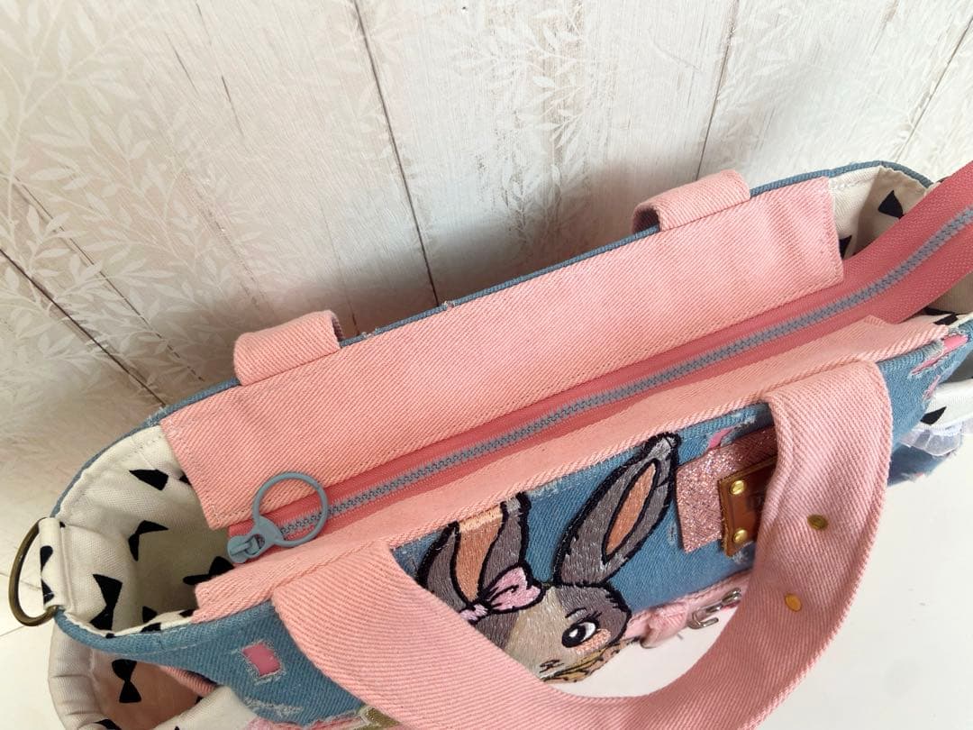 デニムリメイクバッグS ピンクワンピうさぎ