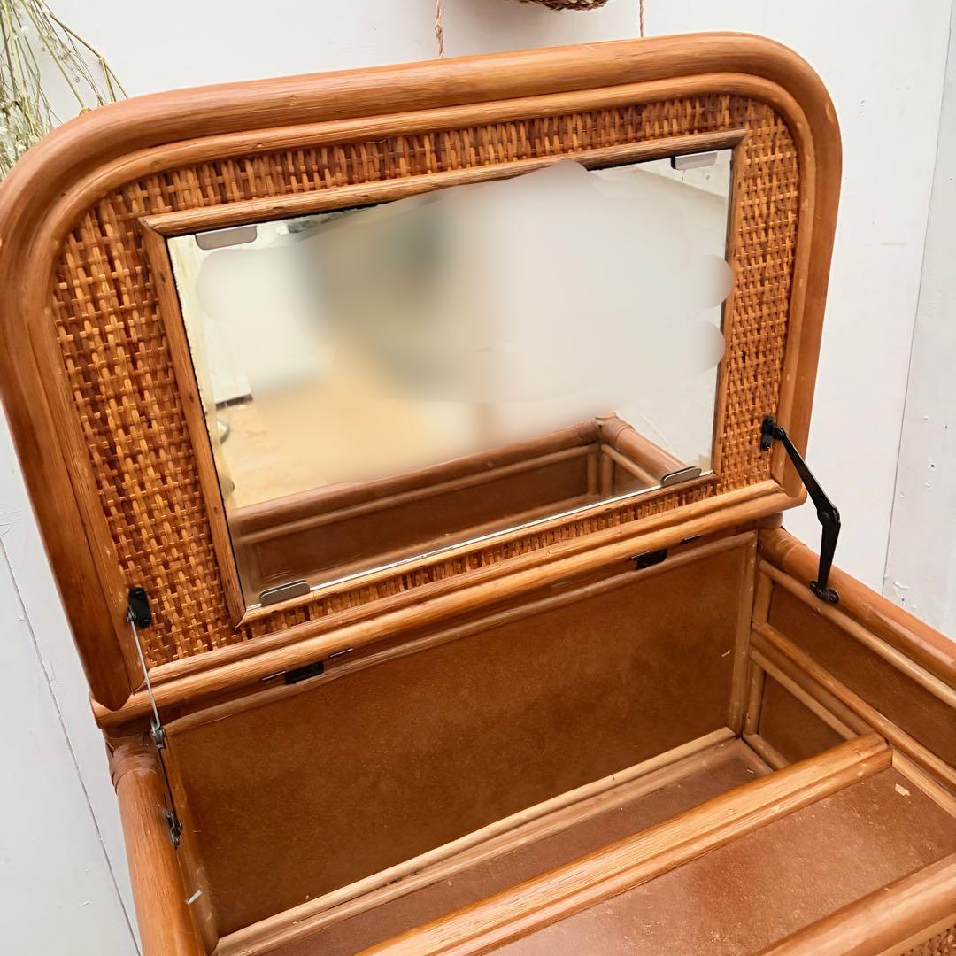 ラタン　籐　シンプル　レトロなドレッサー　椅子付き　鏡台　昭和レトロ