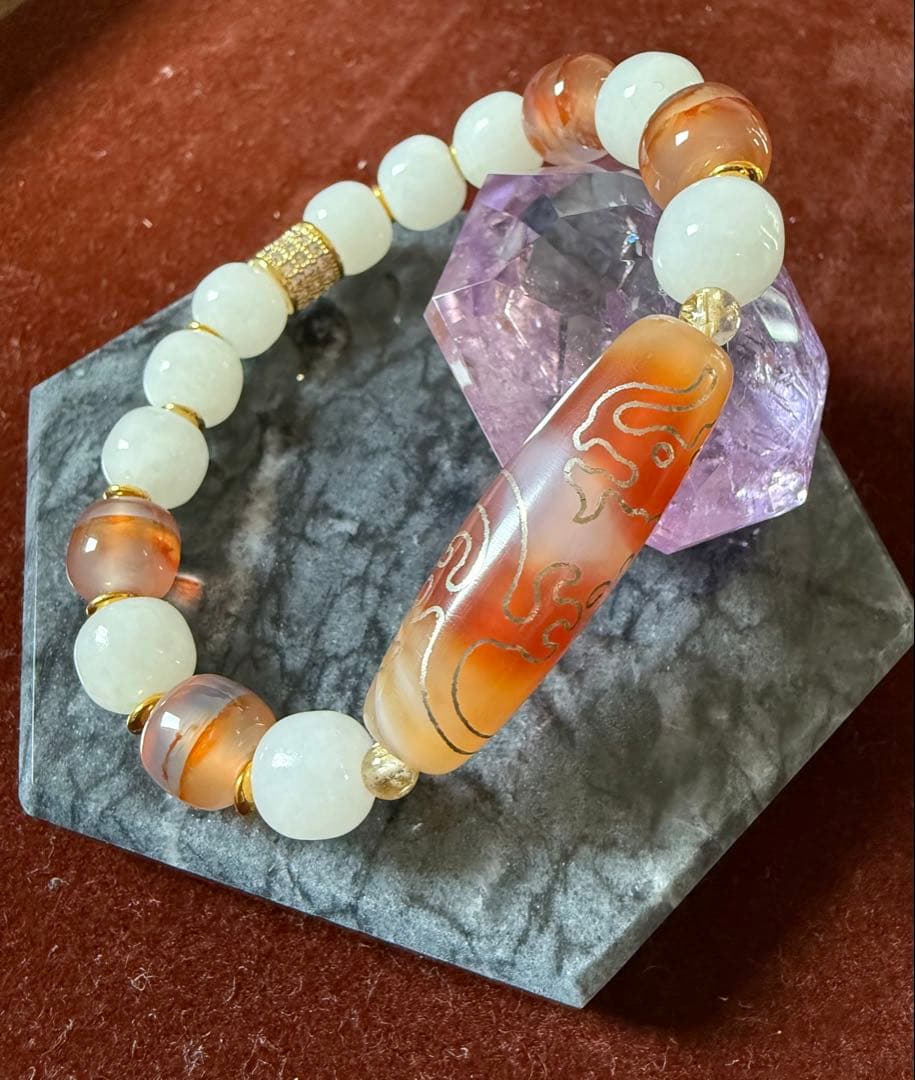 皇帝龍銀線天珠ブレスレット　1点物