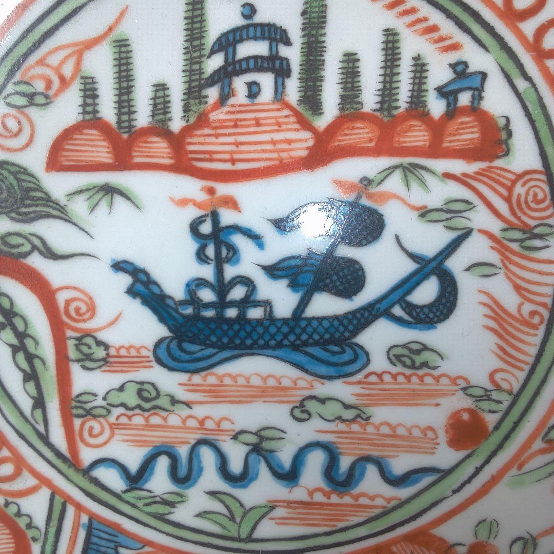 骨董６ 中国？ ひび直しあります注意多色花模様の陶器皿