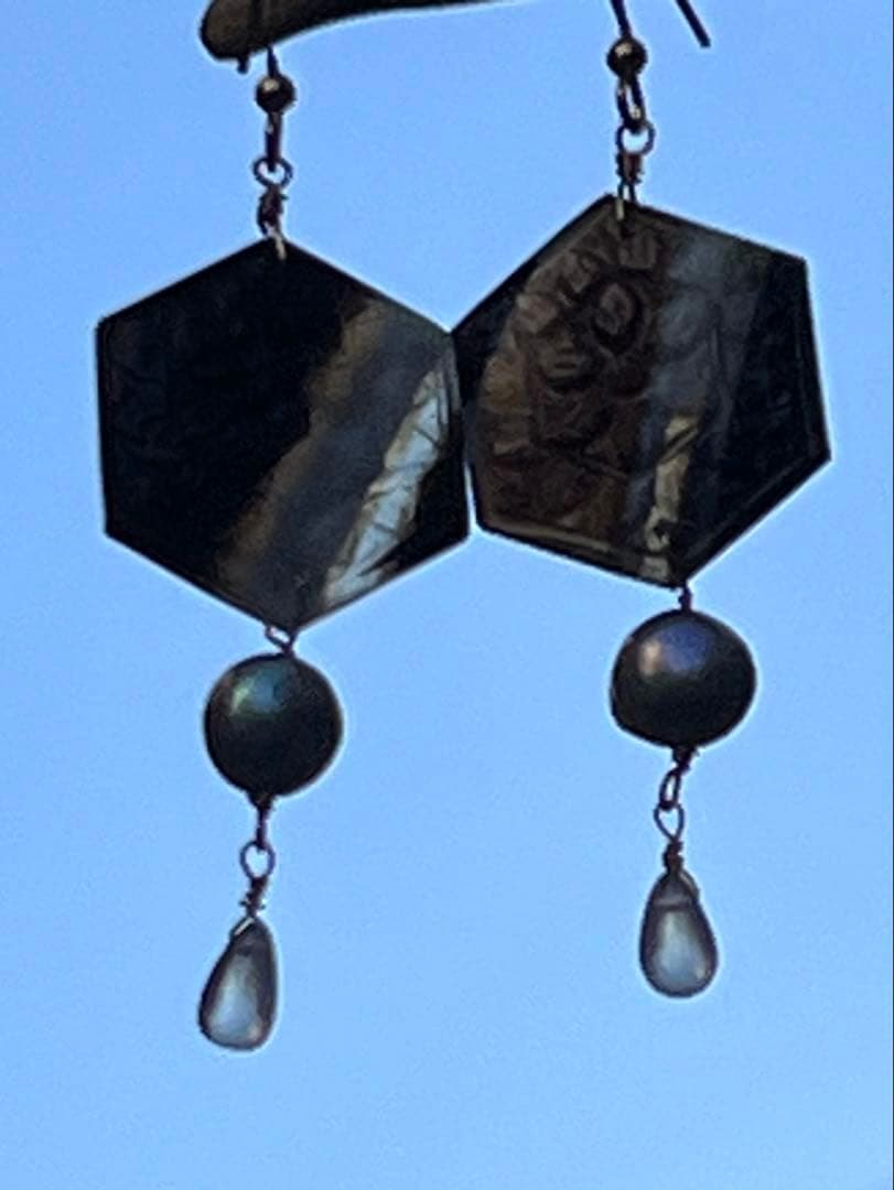 バンデットアゲート　カービング　淡水パール　ブルームーン　14kgf ピアス