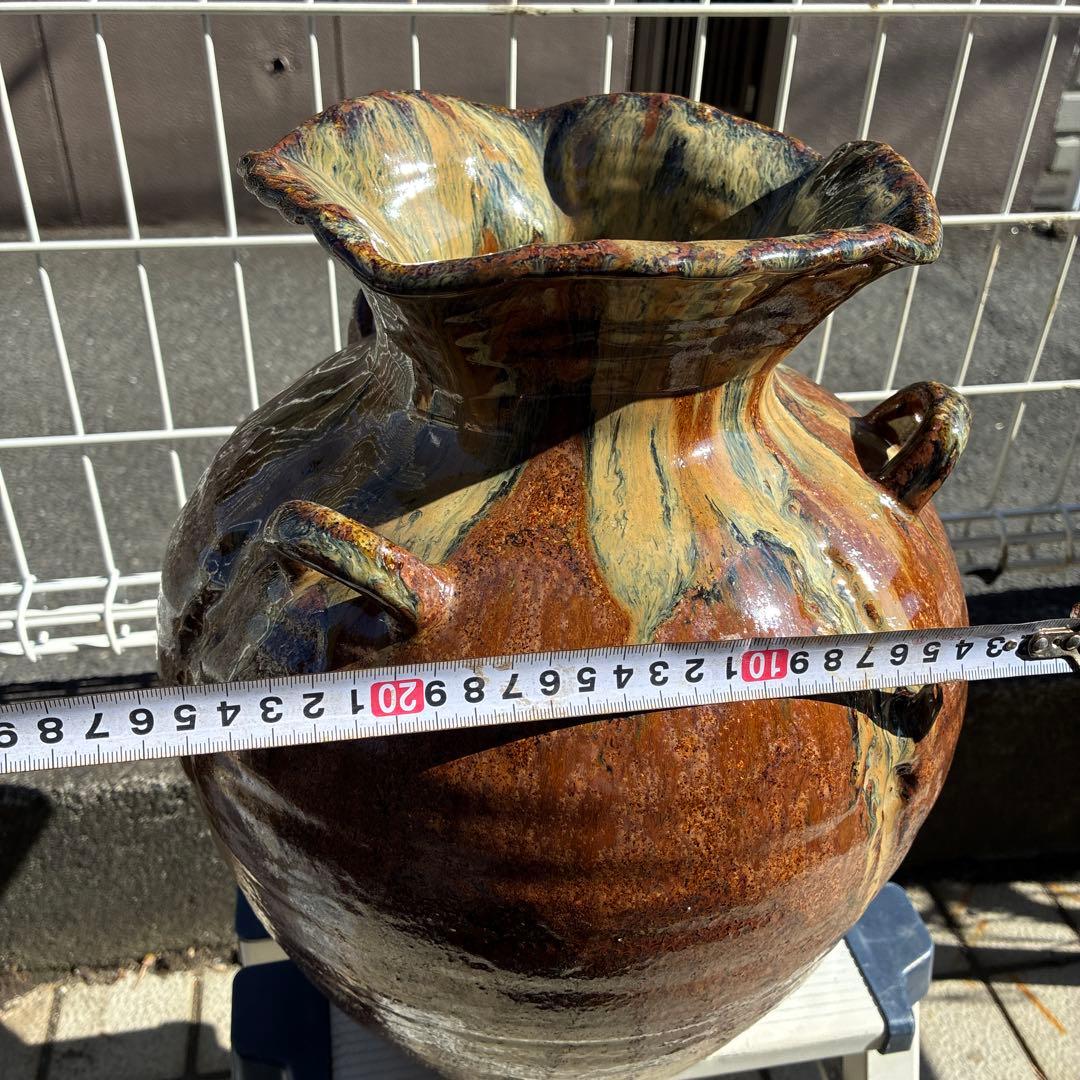 信楽焼、ビンテージ・明山・花瓶　3つ手、レトロ、お茶