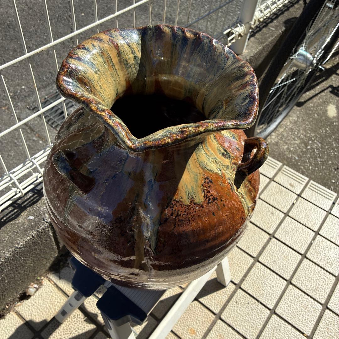 信楽焼、ビンテージ・明山・花瓶　3つ手、レトロ、お茶