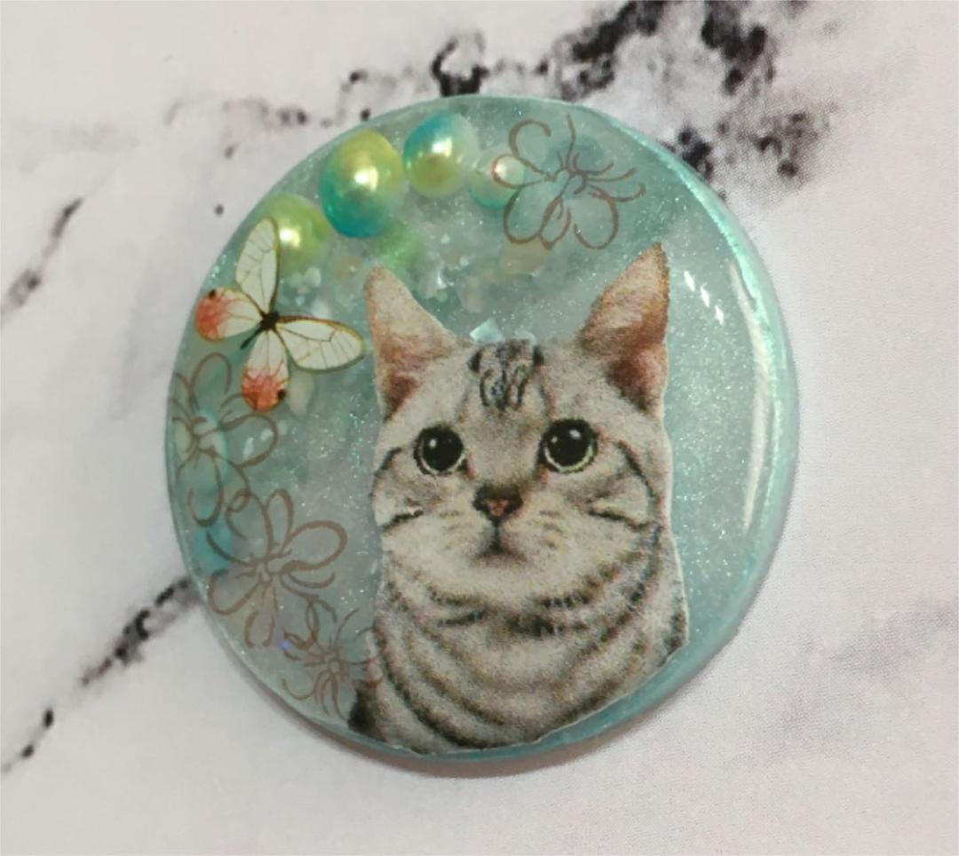 レジンヘアゴム、新作グリーンパール猫ちゃん