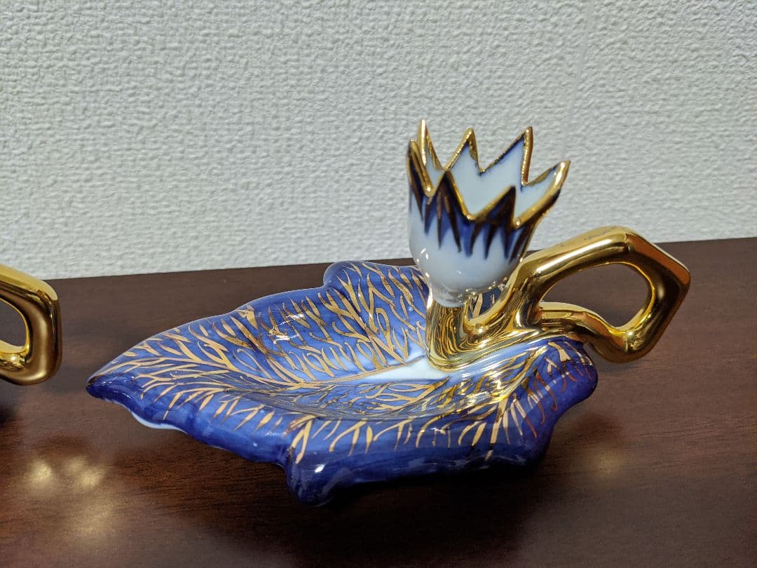 ♦陶磁器 燭台１対 西洋？灯り 飾り 灯明 未使用の美品 コレクション 骨董品