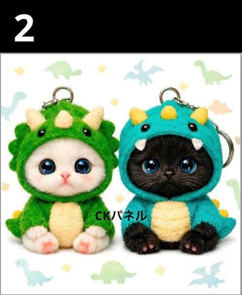 オーダーページ　ハンカチ　123 恐竜被り物ねこ柄　ハンドメイド2/8