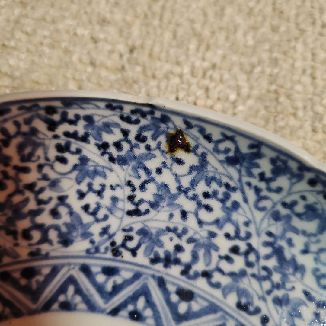 古伊万里 江戸後期 輪花萩唐草皿 一対