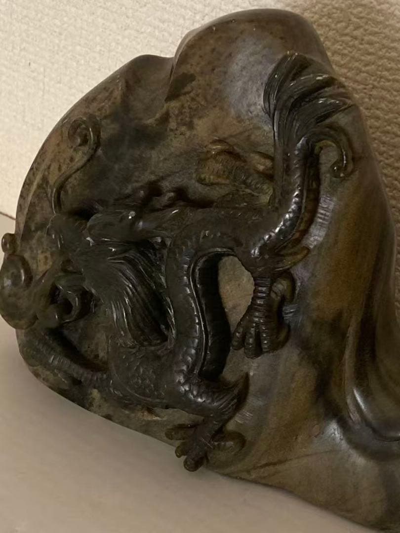 中国美術 天然石 鑑賞石玉石龍彫刻 置物 時代物