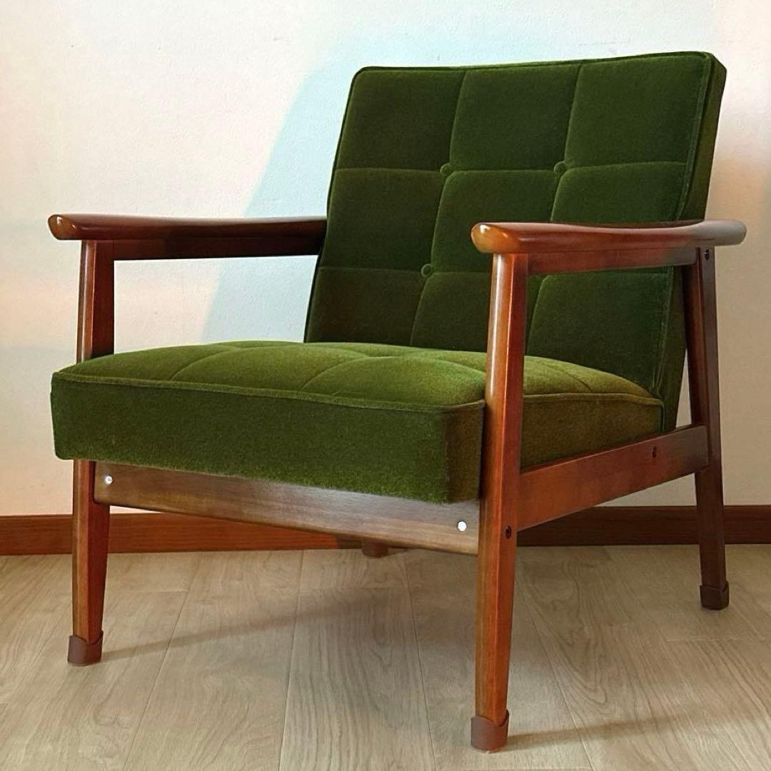カリモク60 Kチェア　1シーター　モケットグリーン【たのメル便】脚キャップ付き