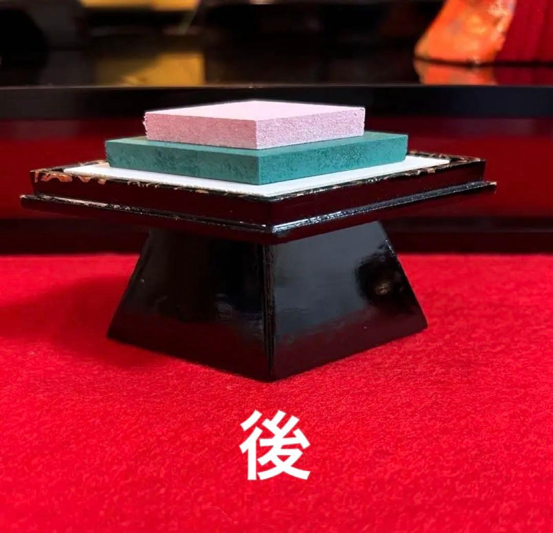 本格派 木目込み雛人形セット　真多呂作　黒塗台74×42.5cm 被布コート付き