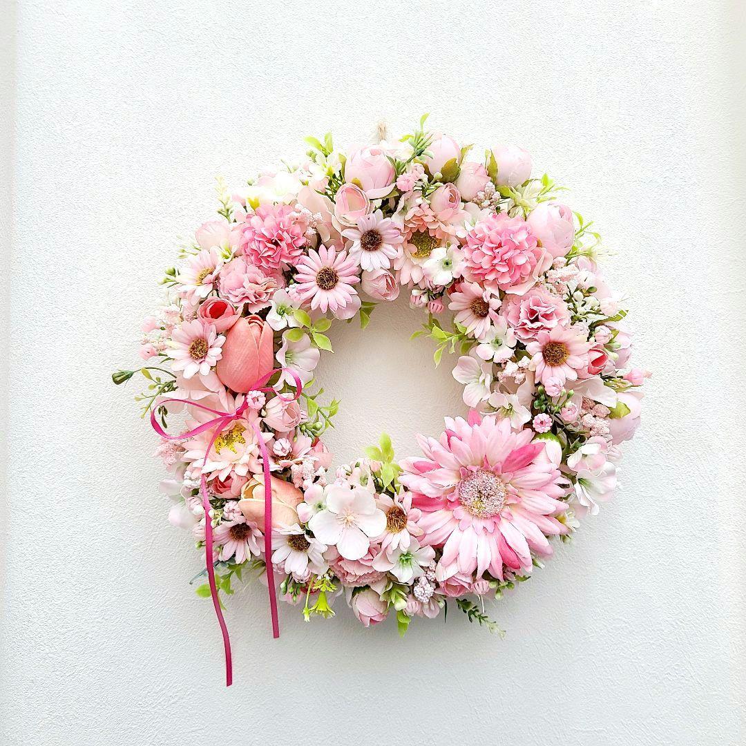 ガーベラ&チューリップのリボンリース