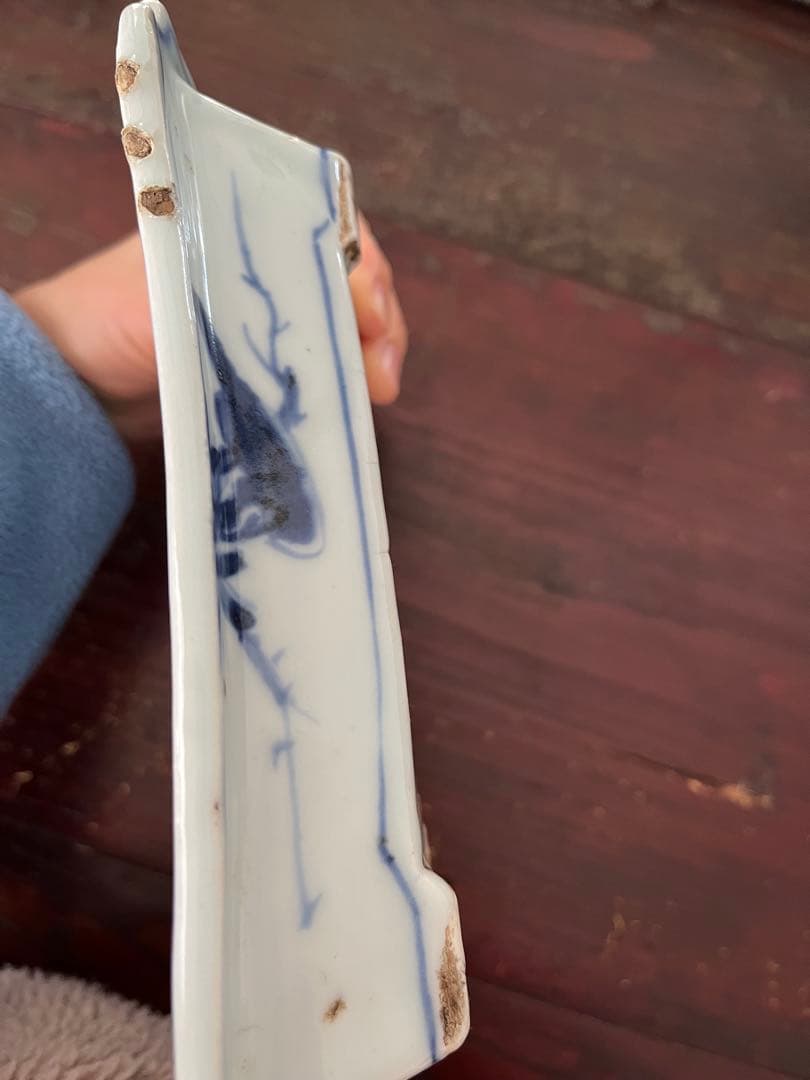 希少　中国古美術明時代　天啓古染付　牛車翁　紗綾紋　隅切角皿　古伊万里　清朝期