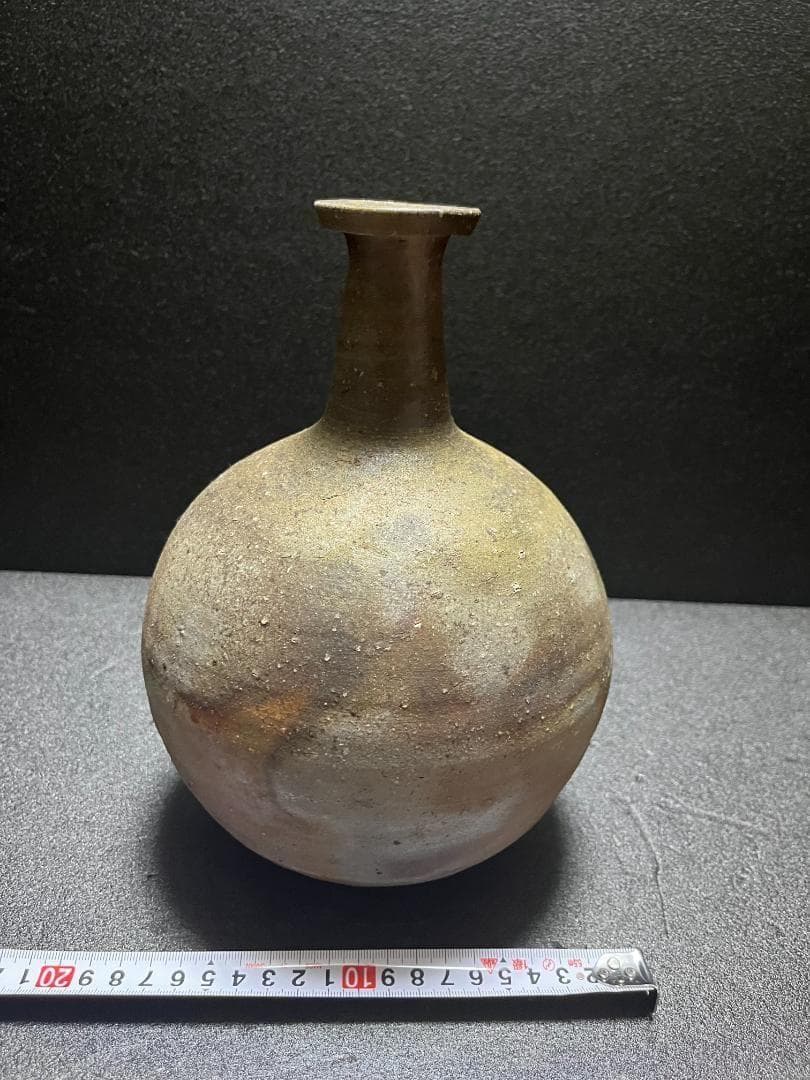 【未使用】　藤原建　岡山県重要無形文化財 　備前　一輪　花入　徳利　共箱　共布