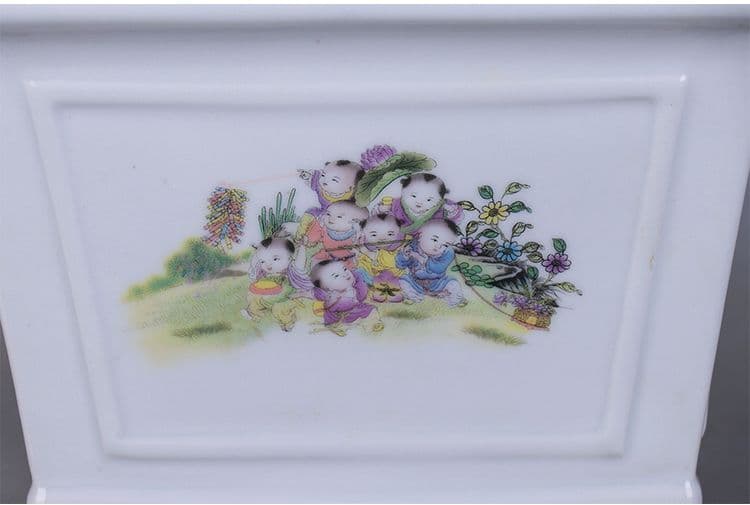 景徳鎮 粉彩四方童子図花鉢 多肉菖蒲盆栽 植木鉢 小品盆栽鉢 大品盆栽鉢