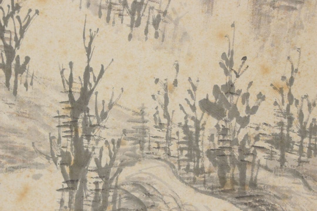 No5640 掛軸　津本柳塘　山水図　紙本　合箱　日本画　古画　古美術　送料無料