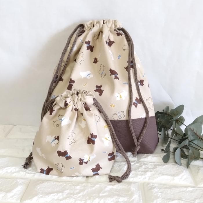 《 送料無料 》 通園 通学 3点セット 小さな わんこ ベージュ　＃n1347