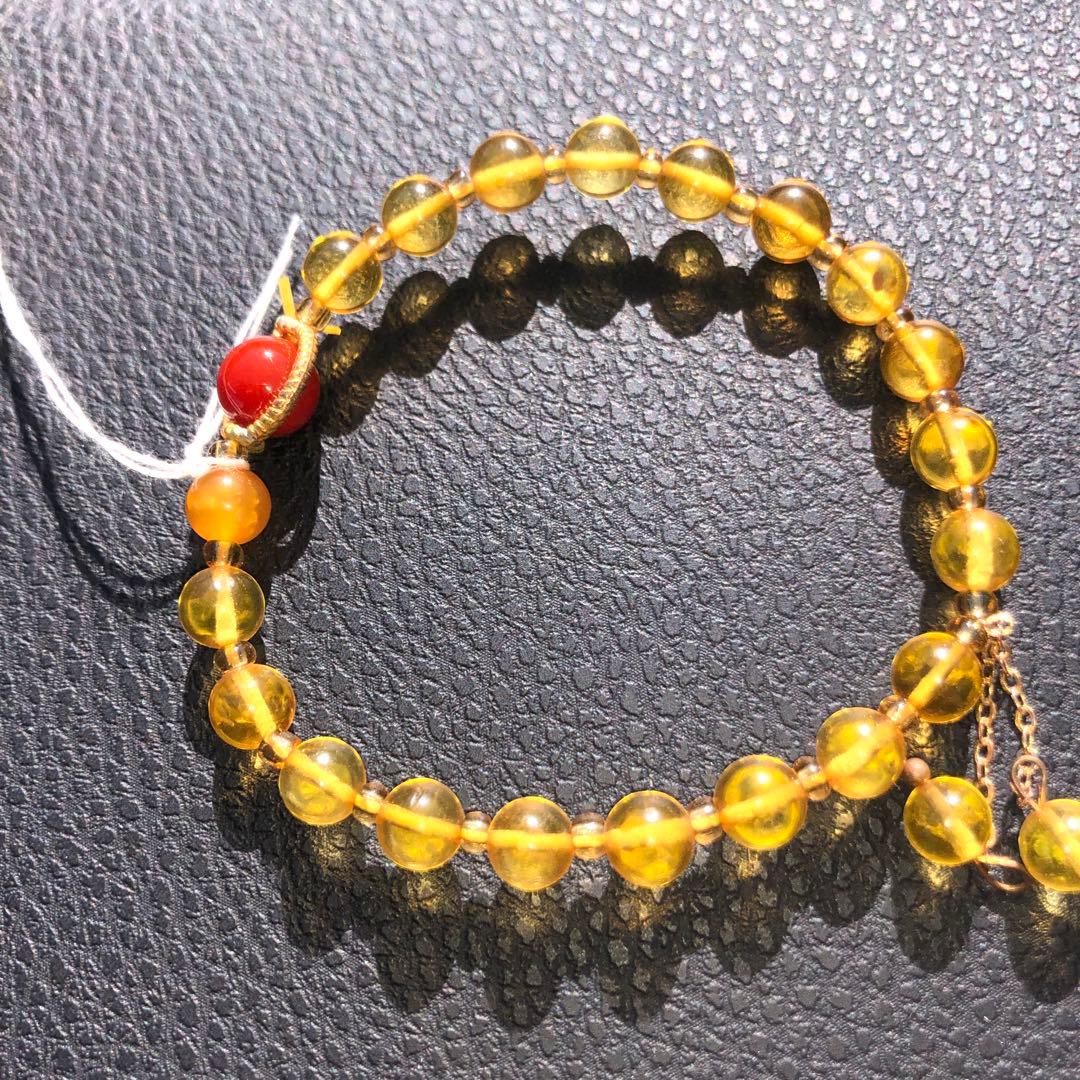 ブルーアンバー新品未使用♡天然石パワーストーン♡デザインブレスレット内周15.5